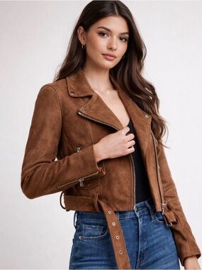 Aritzia TALULA Morton Brown Suede Moto Jacket Size M